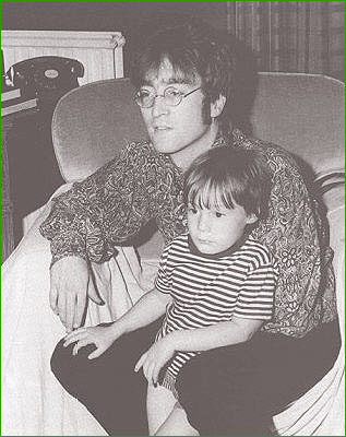 10: John Lennon sits with his young son, Julian Lennon, in their home in Kenwood, circa 1966. For younger generation fans, note the rotary dial desk phone in the background.