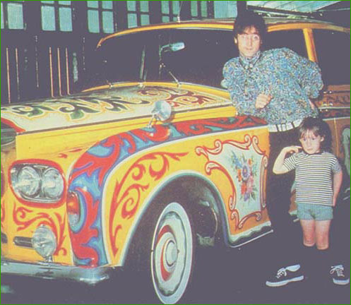 2: John Lennon and his son, Julian, pose with John’s famous psychedelic Rolls Royce at their home in Kenwood. This Rolls Royce has passed through many hands over the decades and at last account was being taken on tour for fans to have the opportunity of seeing it up close. Note John’s groovy tennis shoes!